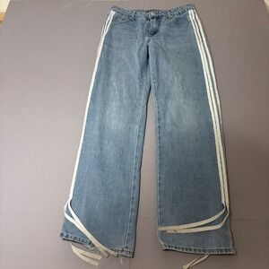 Cali 1850 Wide Leg Jeans Womens 5/27 Boho Blue Side Stripe Tie Hem